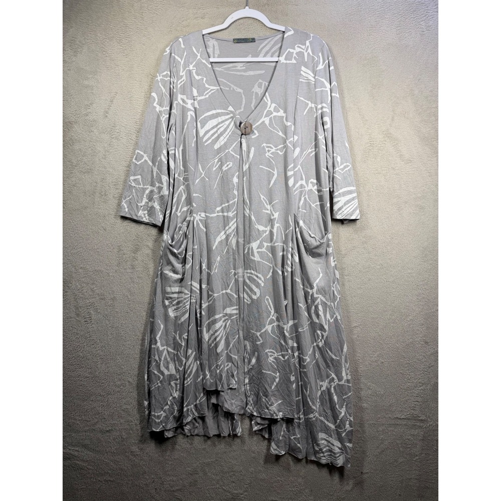 Chalet et ceci Duster Cardigan Womens M Gray Bamboo Lagenlook Abstract Print